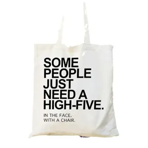 Borsa tote in tela bianca con stampa di testo divertente borsa a spalla casual