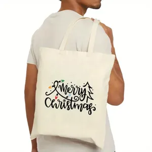 Borsa shopper in tela con stampa natalizia borsa a tracolla casual per uso quotidiano