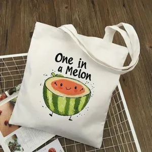 Leuke canvas shopper met watermeloen print, casual schoudertas voor dagelijks gebruik en reizen.
