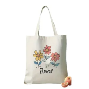 Casual canvas shopper tas met schattige bloemenprint, perfecte tas voor dagelijks gebruik.