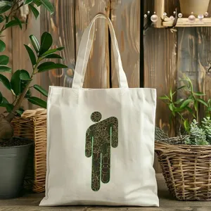 Borsa shopper in tela bianca con stampa grafica verde alla moda, borsa a spalla casual per uso.
