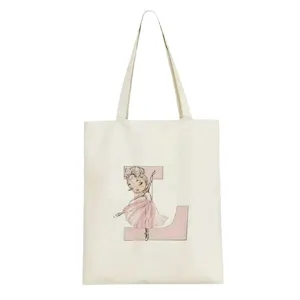 Borsa tote in tela con simpatico design da ballerina e lettere, regalo personalizzato ideale donna.