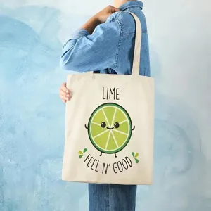 Niedliche Cartoon Limette Canvas Tragetasche, lässige Schultertasche für den Alltag.