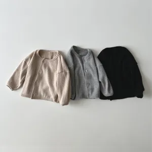 Baby rib knit cardigan infant casual long sleeve single breasted solid color sweater top.
