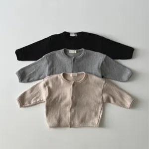 Infant Baby Toddler Cardigan Solid Color Ribbed Knit Crew Neck Single-Breasted Casual Jacket Cotton Fall Spring Kids Outerwear