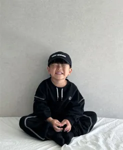 Kids spring sweatshirt set boys casual sportswear long sleeve contrast stitching outfit