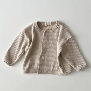 Baby ribbed knit cardigan jacket with buttons, solid color long sleeve spring infant top.