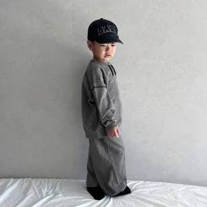 Boys spring grey sweatshirt and pants two-piece set, comfortable casual children sportswear.