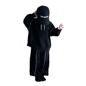 Boys spring black hoodie set kids long sleeve sportswear casual two piece outfit