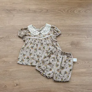 Sommer Baby Mädchen Blumen Bluse und Shorts Set süße Spitze Kragen Kleinkind Kleidung