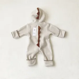 Infant Fleece Dinosaur Hooded Romper Cute Baby Warm Jumpsuit Windproof Footed Clothes