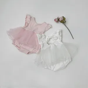 Bébé fille été mignon tulles nœud manches volantées barboteuse body style robe douce