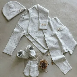 Baby Koreaanse Stijl Gekleurde Stippen Geribbeld Katoen Kimono Top En Hoge Taille Buikbescherming Broek Set Kleuter Lente Herfst Kleding