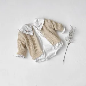 Set cardigan in maglia e romper ricamato per neonati, grazioso e caldo completo invernale.