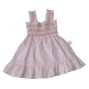 Baby girl summer pink striped smocked dress toddler sleeveless casual sweet cute party dress