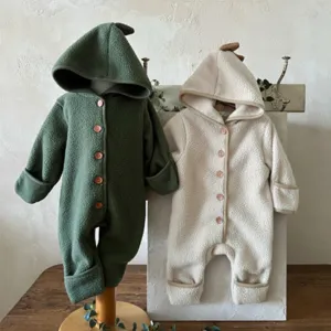Infant Baby Double-Sided Fleece Dinosaur Hooded Romper Thickened Warm Long Climbing Clothes Winter Cute Outerwear