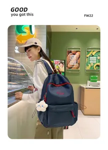 Elegante mochila escolar azul oscuro para niñas, mochila casual de uso diario.