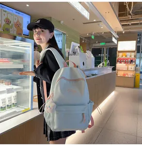 Mochila estilo ins para chicas adolescentes estudiante bolso escolar bonito con colgante casual