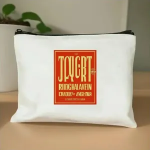 Borsa cosmetica in tela bianca con zip e stampa grafica retrò dal design elegante