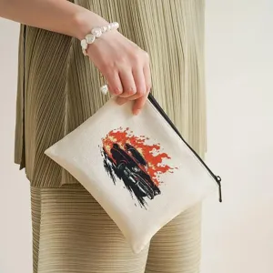 Borsetta con zip in tela minimalista, stampa auto vintage in fiamme, trousse trucco portatile