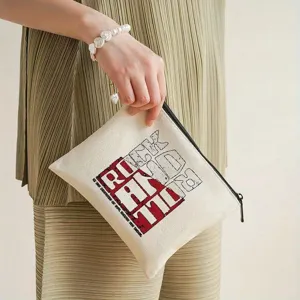 Pochette per cosmetici minimalista in tela con zip e stampa rock and roll alla moda.