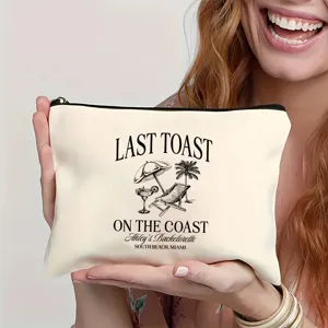 Leinwand Kosmetiktasche mit schickem Junggesellinnenabschied Strand Motiv und Reissverschluss.