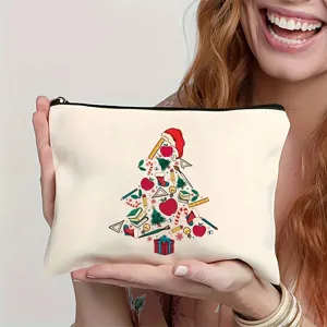 Kosmetiktasche mit Weihnachtsbaum Schulbedarf Motiv, Canvas Make-up Beutel als Geschenk.