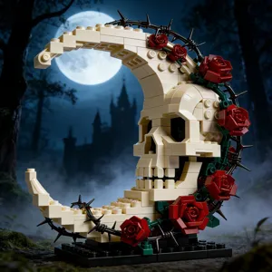 Gotisch Stil Totenkopf Rose Bausteine Kreativ Dunkel Romantisch Totenkopf Sanduhr Modell Spielzeug Desktop Ornament Geschenk