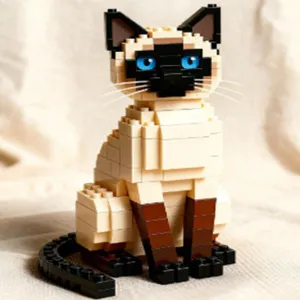 Detailed view of the cute Siamese cat building block figurine, perfect for pet lovers.