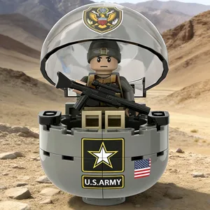 Building block military capsule action figure toy with soldier minifigure and desert scene.