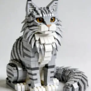 Grey tabby cat building blocks set cute animal brick toy desktop home decor ornament