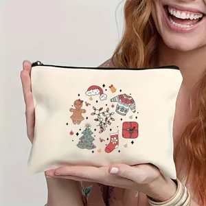 Cute Christmas themed cosmetic bag with lovely cartoon prints, perfect daily storage pouch.