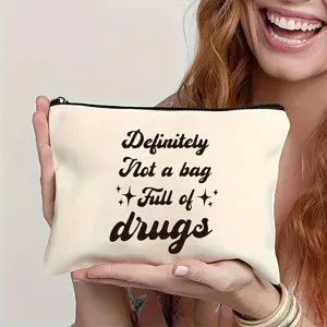 Canvas cosmetic bag with funny letter print, practical storage pouch for daily makeup and travel.