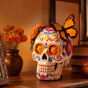 Day of the Dead Skull Building Blocks Mexican Carnival Skeleton Figurine DIY Creative Toy Holiday Gift Home Ornament