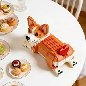 Corgi dog building blocks compatible cute pet brick toy creative desktop ornament love heart