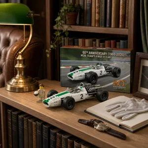 Vintage F1 racing car building blocks set, classic formula model with minifigure for collectible display.