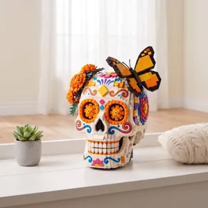 Day of the Dead skull building block ornament colorful brick toy festive home decor item