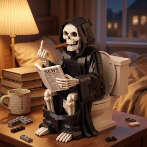 Grim reaper skeleton toilet building blocks funny toy detail view and fun desktop decoration