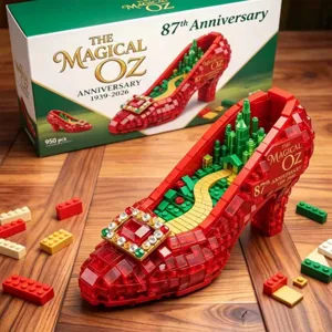Wizard of Oz red high heel building block set with ruby slippers design and 950 pieces.