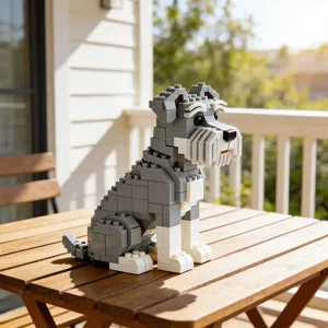 Cute gray schnauzer dog building blocks set, creative brick toy for kids and pet lovers desk decor