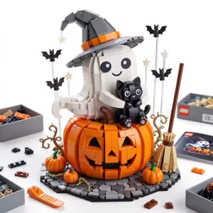 Halloween ghost pumpkin and black cat building blocks set fun tabletop decoration