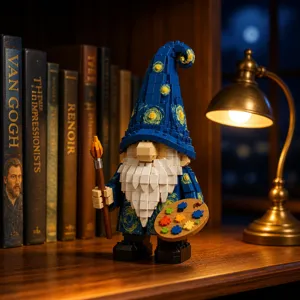 Van Gogh Starry Night gnome building blocks set, creative desktop art figurine decor.