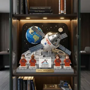 Kit de blocs de construction de vaisseau spatial NASA Artemis II Orion avec base lunaire et figurines.