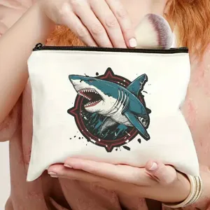 Leinwand Kosmetiktasche mit coolem Haifisch Print Reißverschlussetui für Make-up.