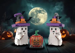 Set di mattoncini da costruzione fantasma di Halloween con luci e suoni per feste di bambini.