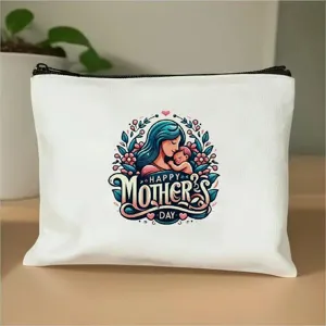Weißer Segeltuch Reißverschluss Make-up Beutel mit Muttertag Blumen Illustration Design