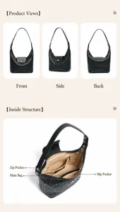 Sac a main noir en cuir tresse, elegant sac bandouliere avec poche zippee et chic.