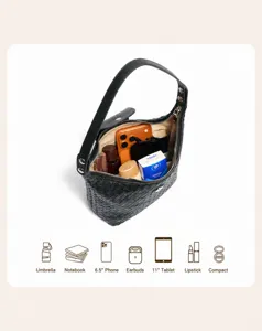 Sac à main cabas tressé en cuir véritable noir élégant sac bandoulière travail