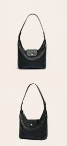Sac porté épaule en cuir tressé pour femme, élégant sac hobo bandoulière chic.
