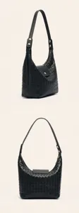 Sac a main en cuir tisse noir sacporteepaule hobo pochette elegante decontractee style chic quotidien